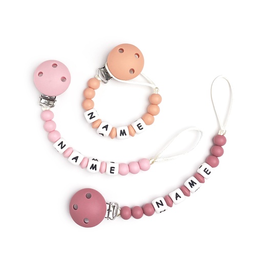 [3_Plain_Chain_Bundle_Dark/Baby/Peach] Personalized Pacifier Clip | Bundle of 3